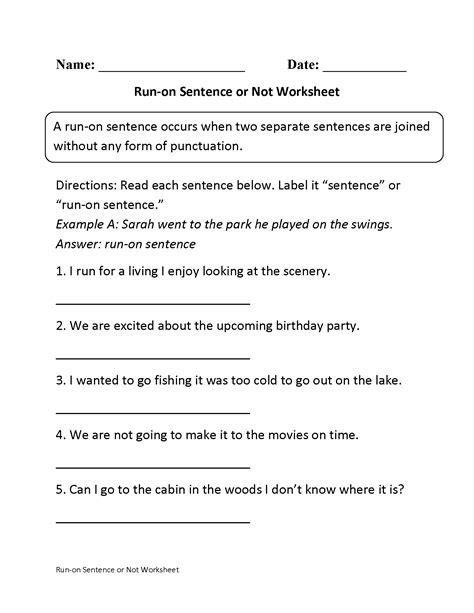 run on sentence worksheet 6th grade pdf